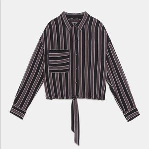 Zara Striped Black and Brown Button Up Tie Shirt